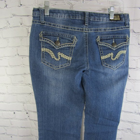 Earl Jean Blue Denim Embroidered Jeans Women's Size 28 x 27 Pre-Owned - Picture 13 of 14